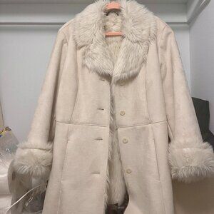 Mixit White Faux Fur Suede Coat Women
